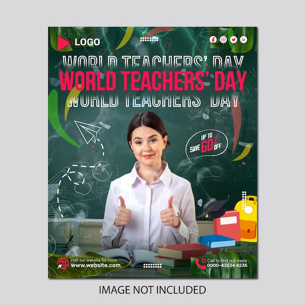 Celebrazione della giornata dell'insegnante piatta con design del modello di poster banner instagram e facebook