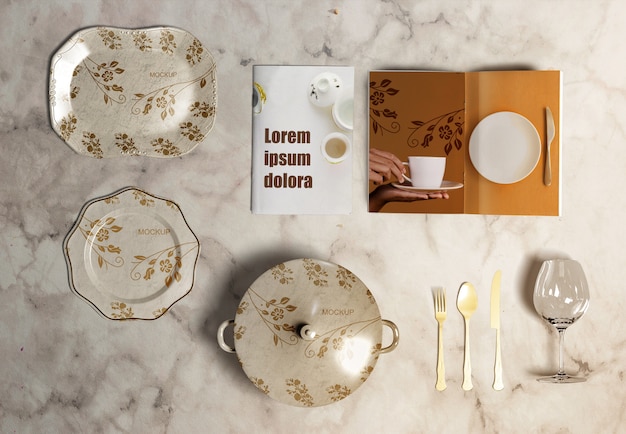 Flat lay of thanksgiving concept on marble background