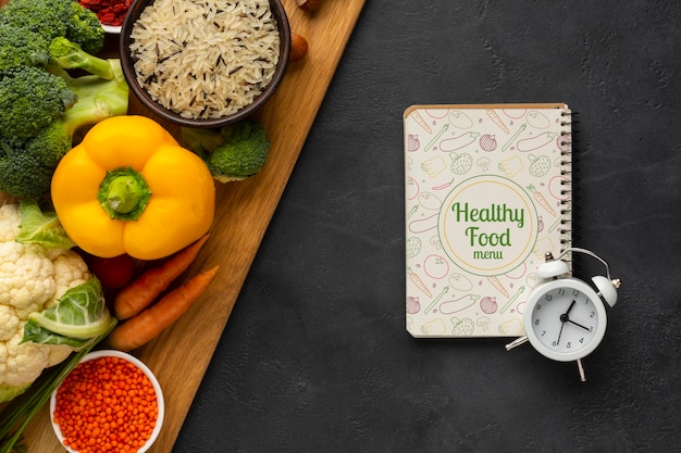 PSD flat lay time management concept for diet