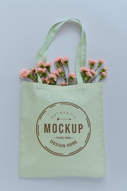 Flat lay of tote bag mockup