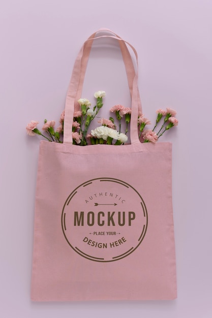 Flat lay of tote bag mockup