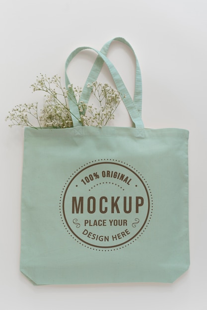 PSD flat lay of tote bag mockup