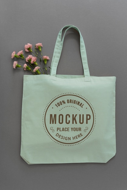 Flat lay of tote bag mockup