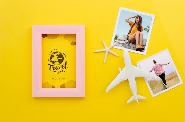 PSD flat lay travel concept with pictures