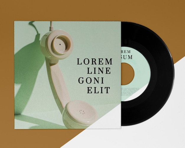 PSD flat lay vinyl records mock-up arrangement