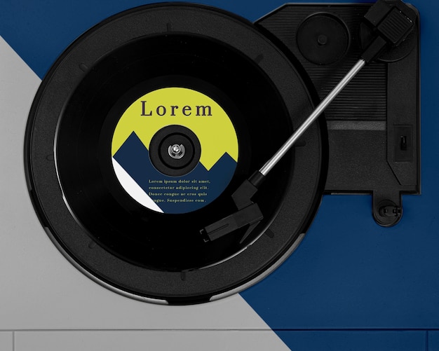 Flat lay vinyl records mock-up composition