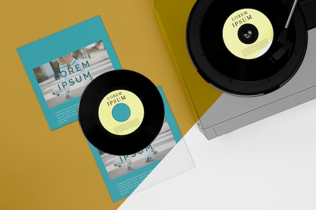 PSD flat lay vinyl records mock-up composition