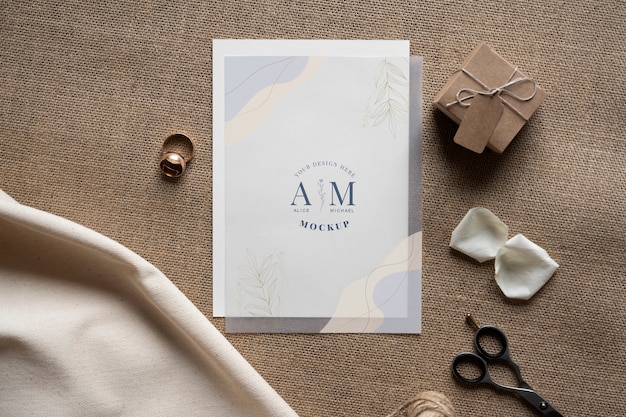 Flat lay wedding invitation glassine paper