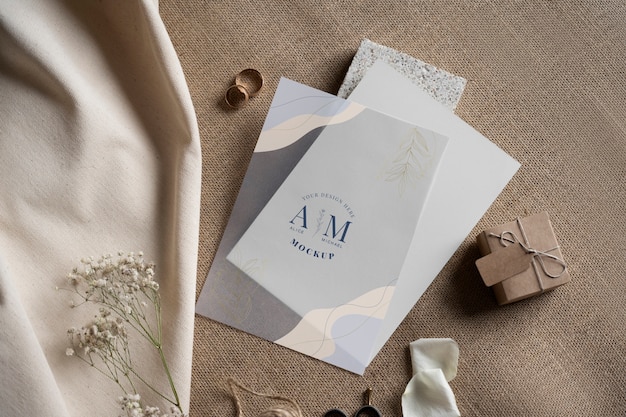 Flat lay wedding invitation glassine paper