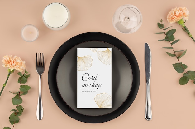 Flat lay wedding menu and flowers