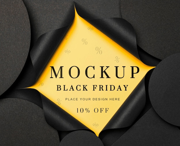 PSD flat lay yellow torn mock-up black friday