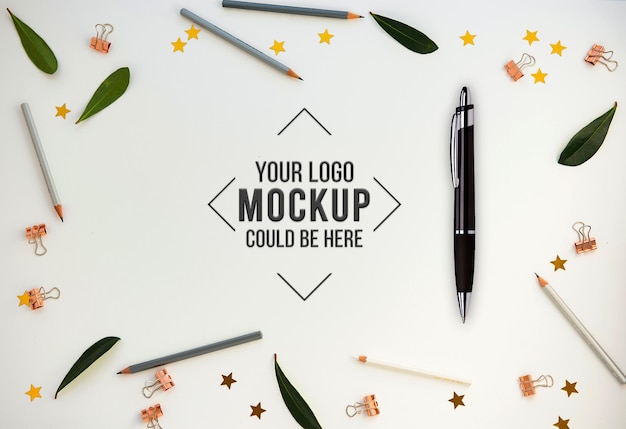 PSD flat logo mockup on white paper