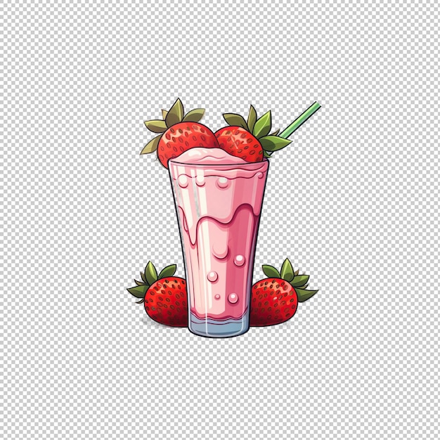 PSD flat logo strawberry milk isolated background