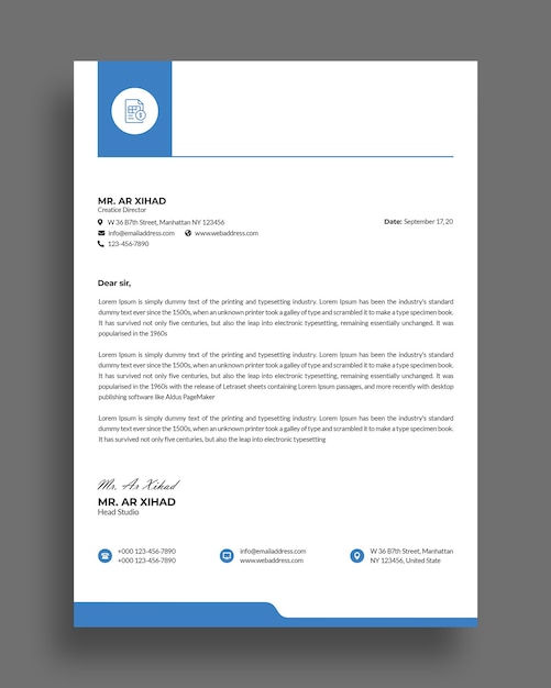 Flat Minimal Business Letterhead Template design