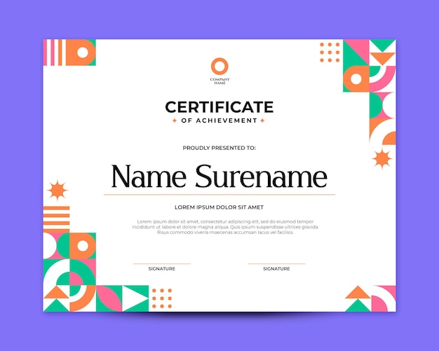 PSD flat modern mosaic certificate template