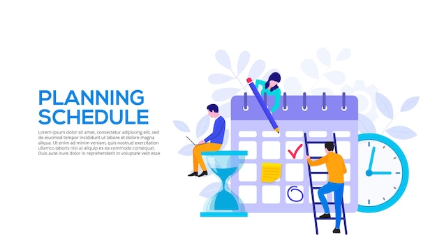 PSD flat planning schedule and calendar concept time management concept illustration