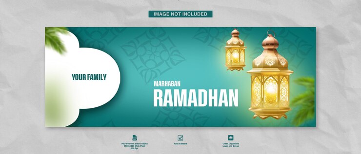 PSD флатный фон рамадана с 3d-фонарем facebook cover template design