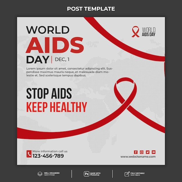 Modello di poster post banner orizzontale piatto realistico illustrazione giornata mondiale contro l'aids