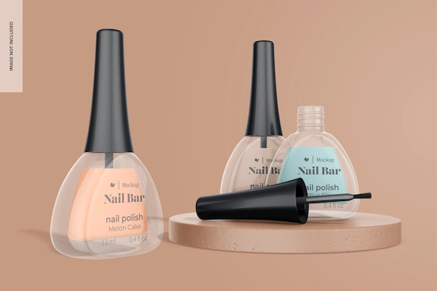 Flat round nail polish bottle set mockup