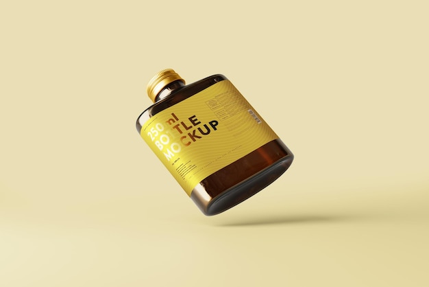 PSD mockup di bottiglia di vetro liquore quadrato piatto