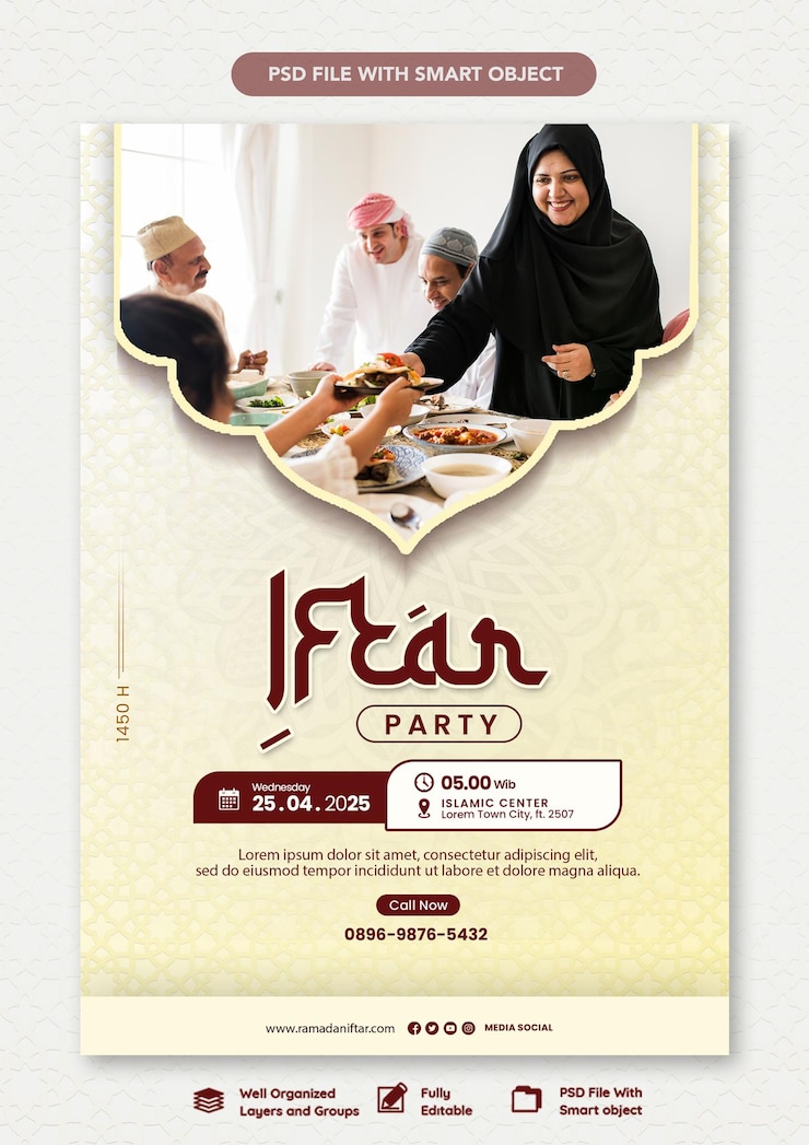 PSD flat style iftar invitation template