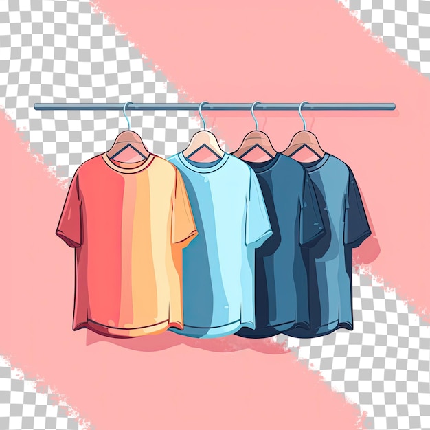 PSD flat style t shirts hanging on a transparent background