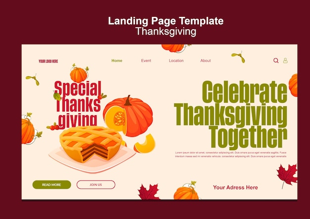 Плоский дизайн целевой страницы Дня Благодарения