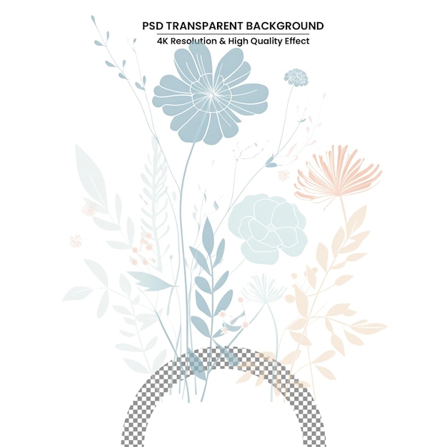 PSD illustrazione di arte vettoriale piatta del bouquet di fiori