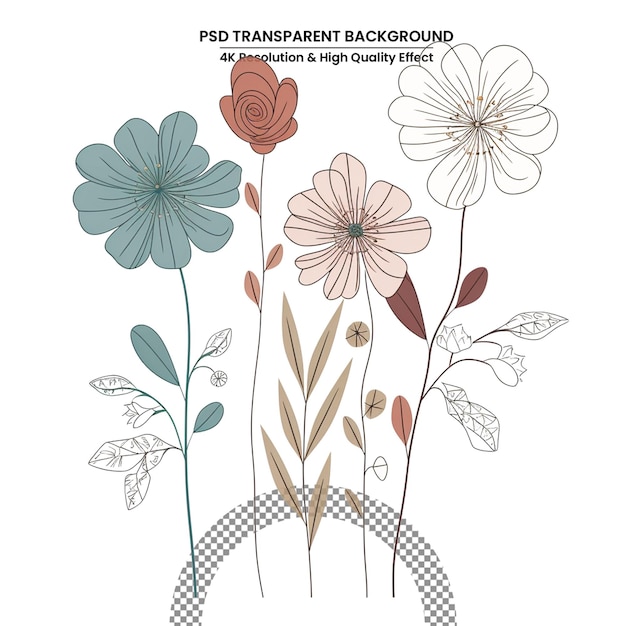 PSD illustrazione di arte vettoriale piatta del bouquet di fiori
