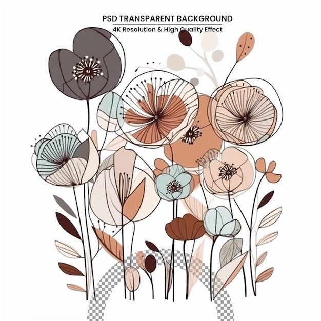 PSD illustrazione di arte vettoriale piatta del bouquet di fiori