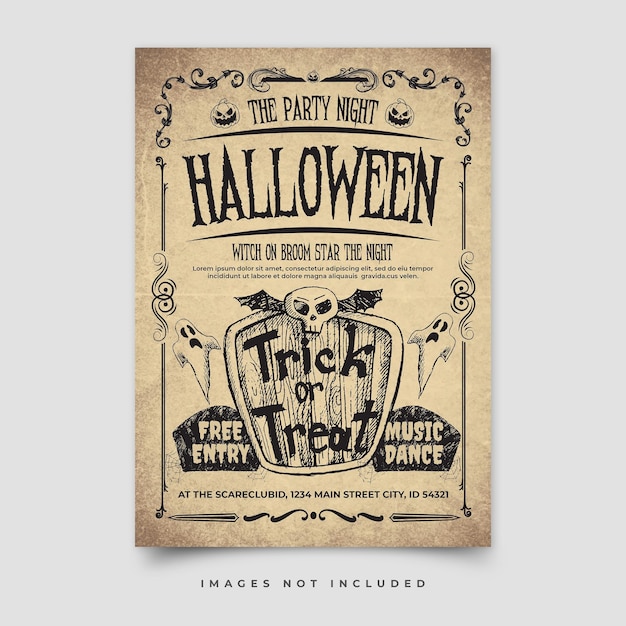 PSD flat vertical halloween flyer template