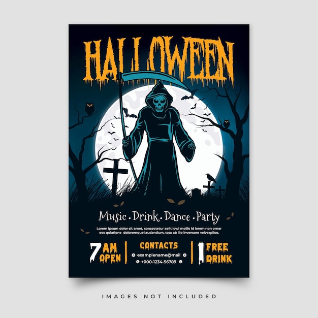 Flat vertical halloween flyer template