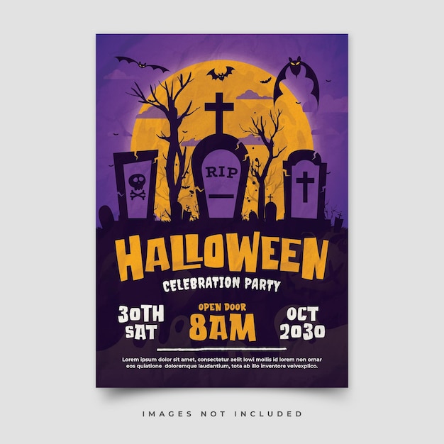 Flat vertical halloween flyer template