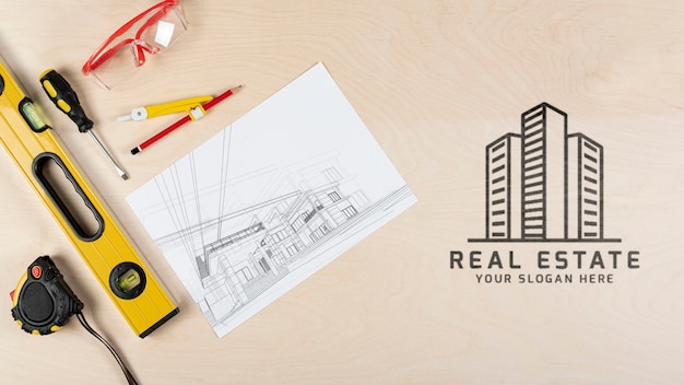 Flat view stationery elements for real estate