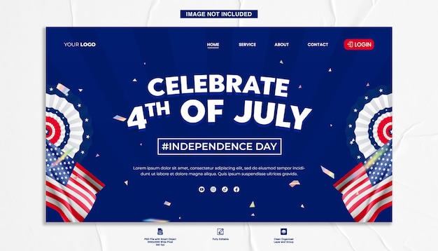 Flat web banner template for american 4th of july celebration