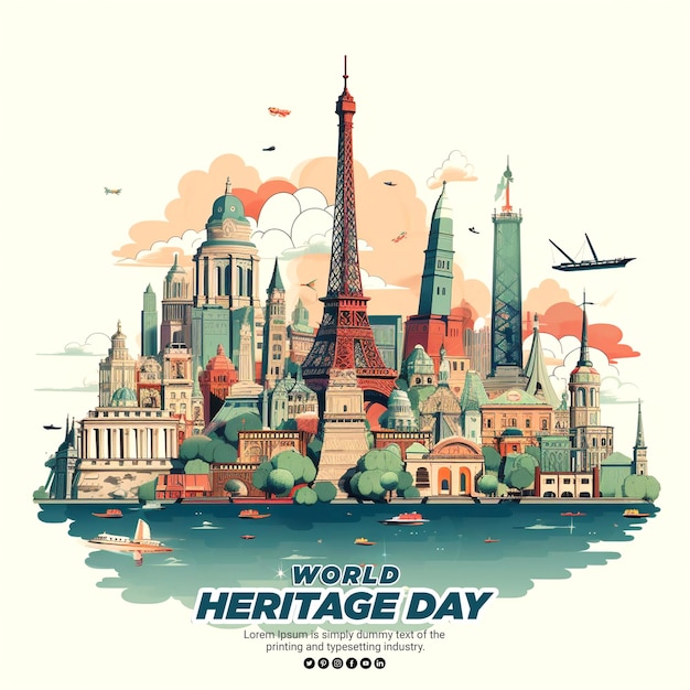 PSD flat world heritage day background and banner template