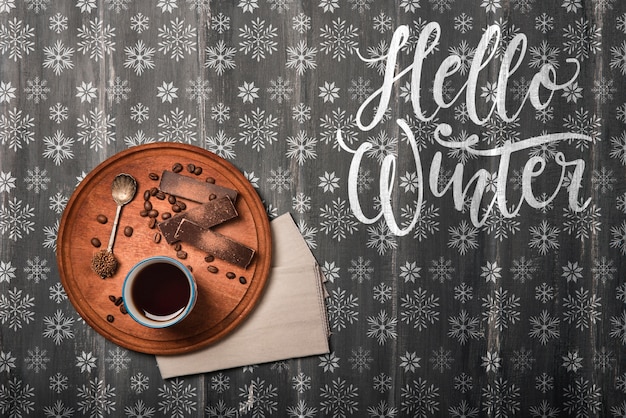 Flavore tea on wooden tray for winter