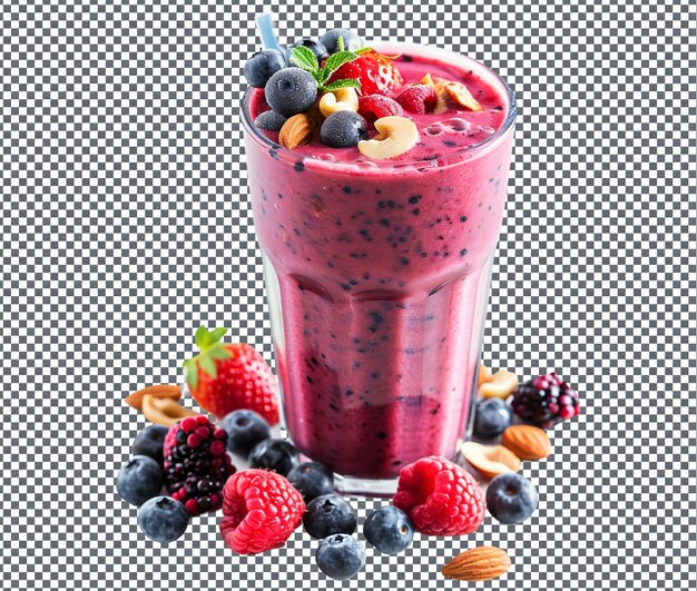 Flavorful berry and nut smoothie isolated on transparent background