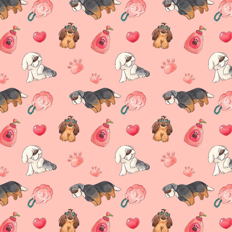 PSD flawless pet grooming handgetekende waterverf schilderij patroon naadloos ontwerp