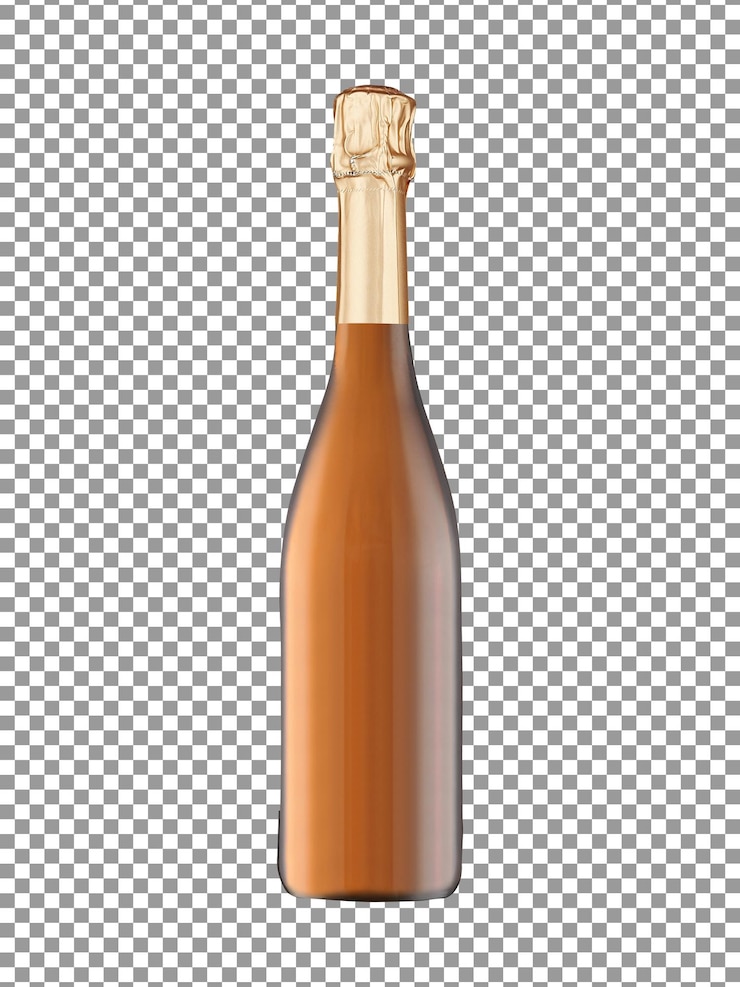 PSD fles champagne met een goudfolie op het etiket met transparante achtergrond