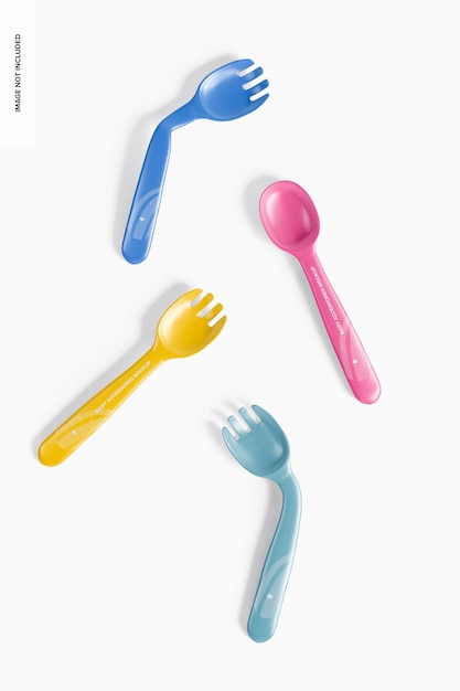 PSD flexible cutlery for infants mockup, top view