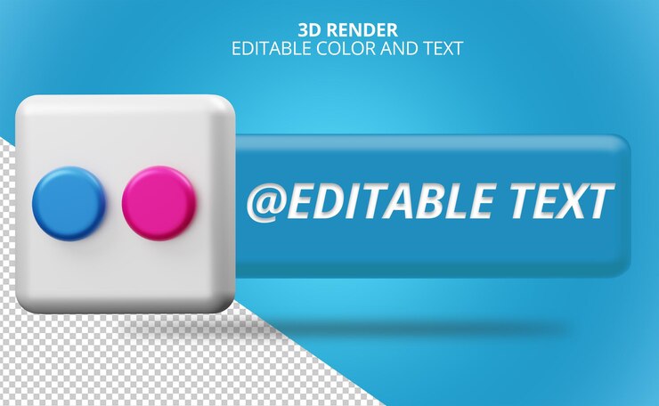 PSD flicker social media icons with lower third 3d rendering