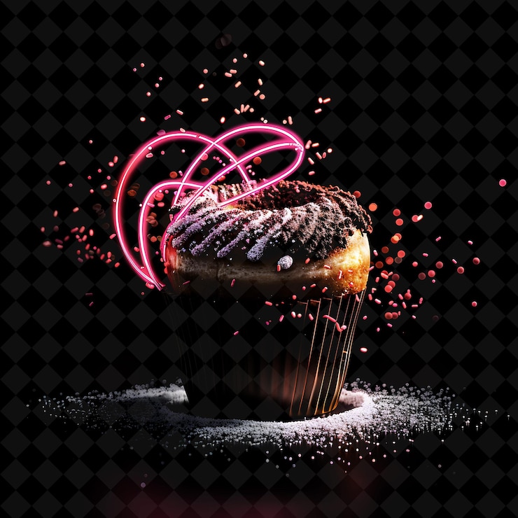 PSD flickering neon undulates croatian fritule donuts in a chic png neon food decor y2k collection