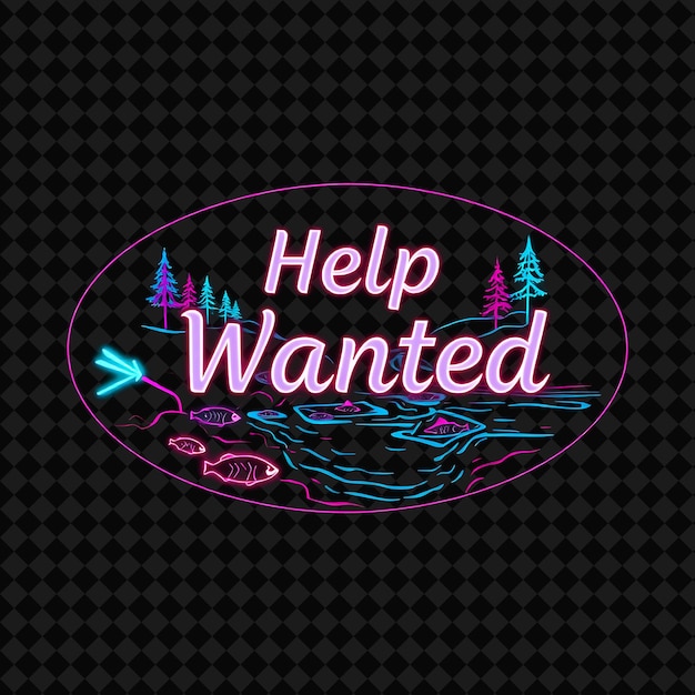 Flickering Neon With Text Help Wanted With Sans Serif Font Design Neon Arrow Effect River Landscap