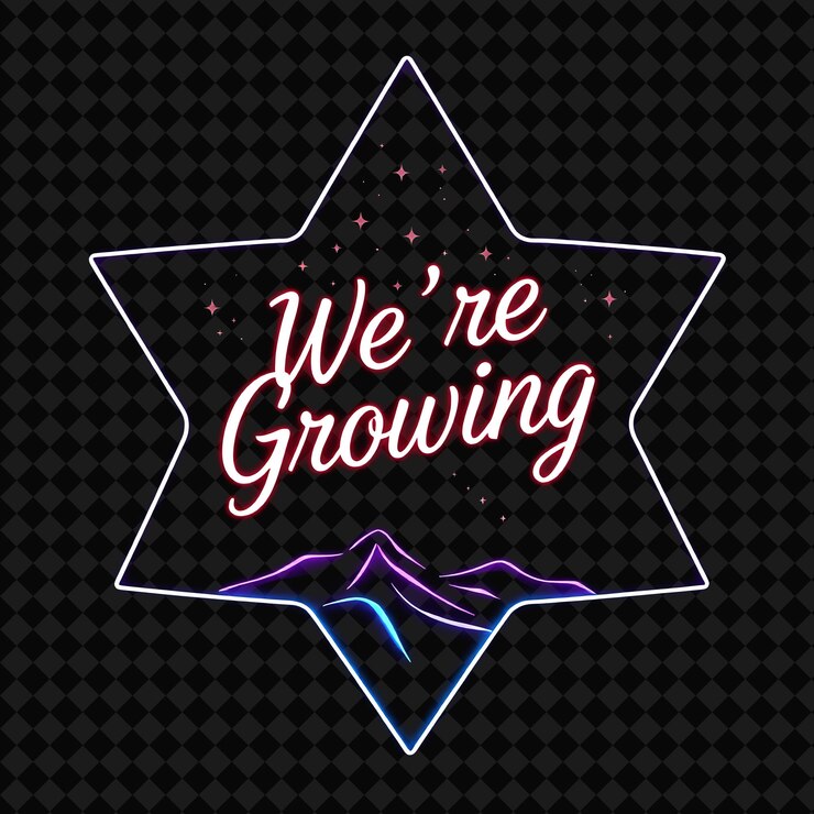 PSD flickering neon with text were growing with cursive font design glowing glass tube neon sign star