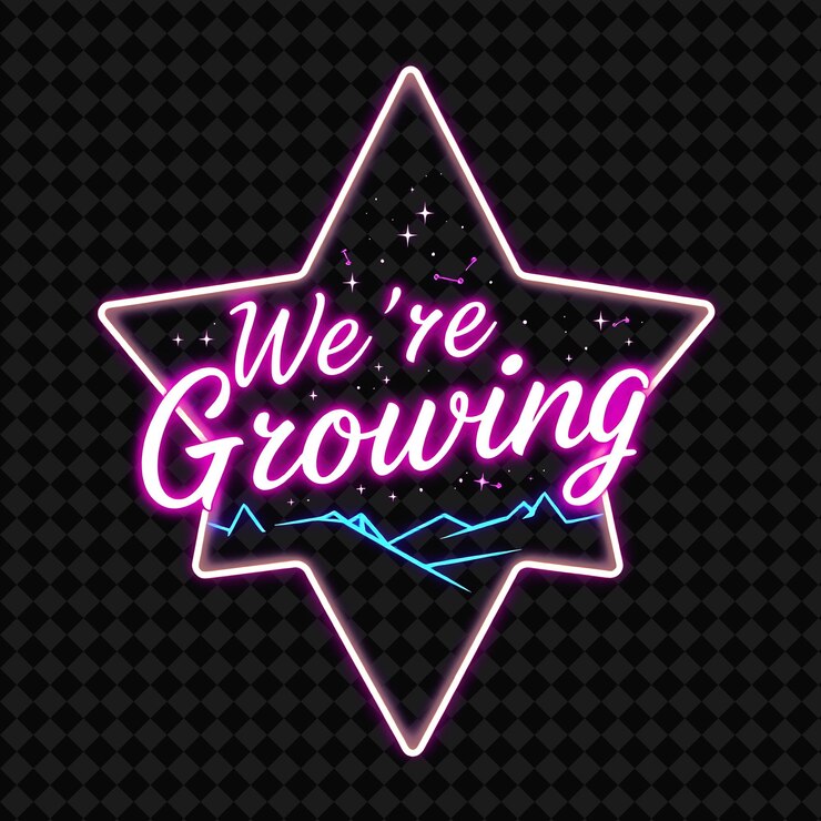 PSD flickering neon with text were growing with cursive font design glowing glass tube neon sign star