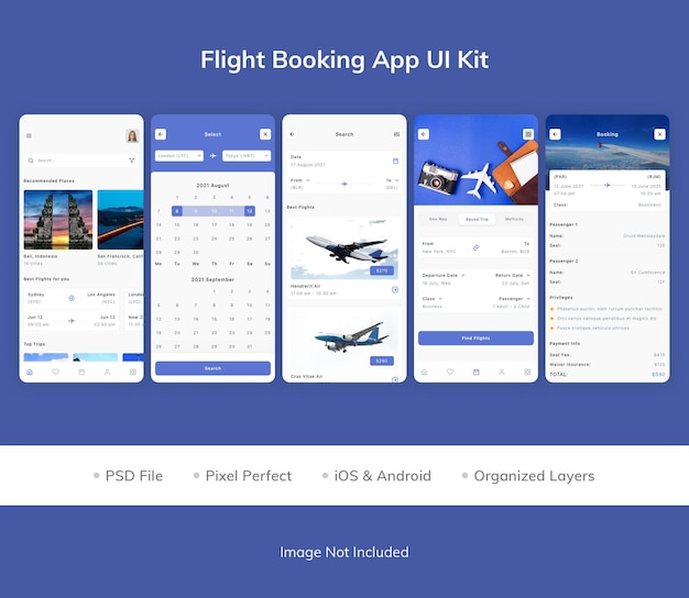 PSD flight booking app ui kit