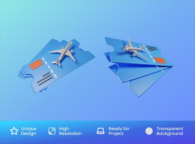 PSD Изолированная трехмерная иллюстрация значка авиабилета