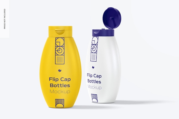 Flip cap bottles mockup, aperto e chiuso