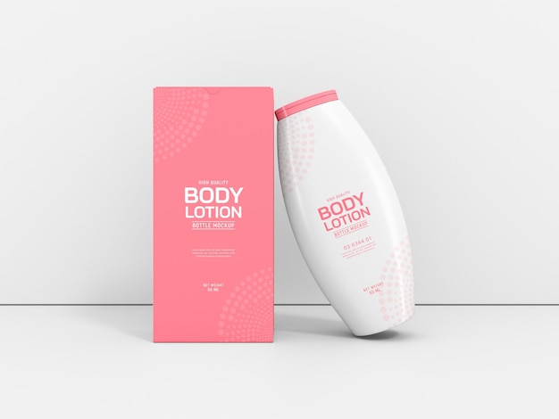 Flip cap cosmetic body lotion bottle packaging mockup